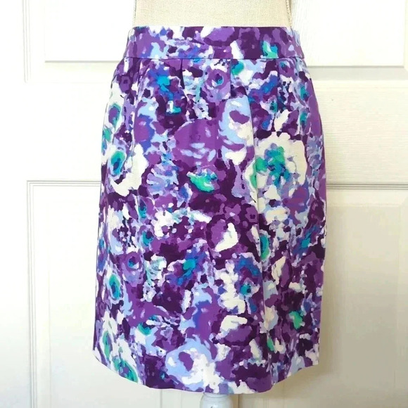Halogen Purple Floral Print Silk Blend Mini-Skirt - Picture 1 of 5